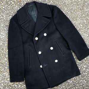 #P11 Vintage US Navy Naval Military Pea Coat midnight Blue Gold Eagle Buttons 36